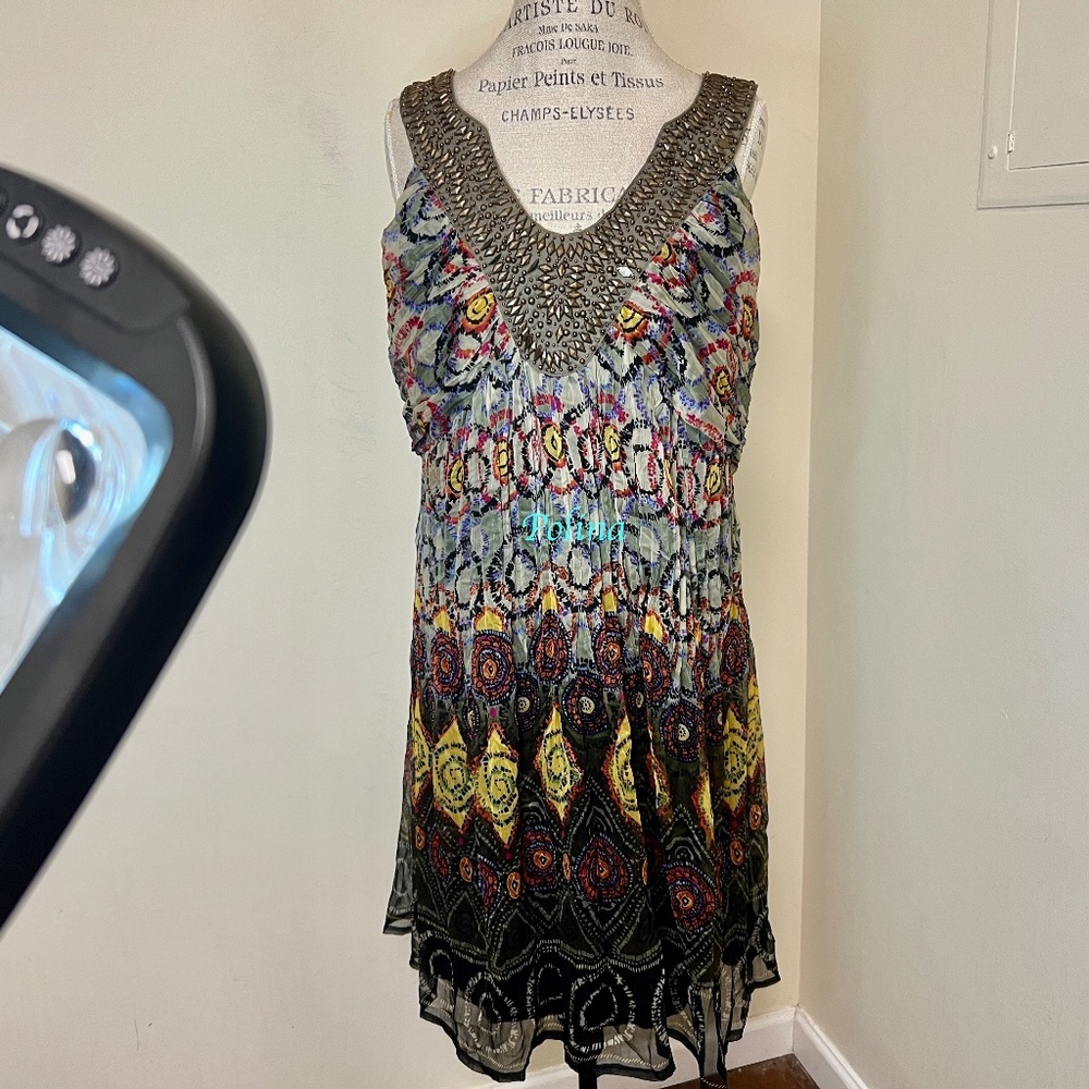 "MIDNIGHT VELVET" VISCOSE BEADED COLORFUL DRESS SIZE 1X - hard to find this size
